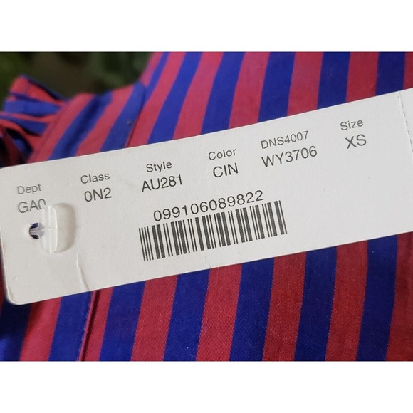 J. Crew Red & Blue Striped Long Sleeve Ruffle Trim Tuxedo Top Blouse XS - Picture 8 of 16